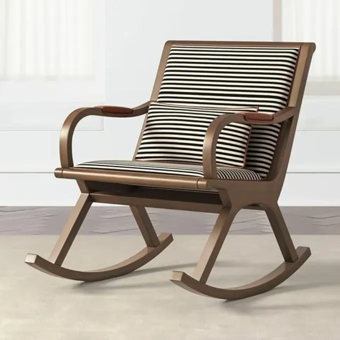 The wooden tone rocking chair for living room crafted from wood with soft cushion for colorful relaxing seating