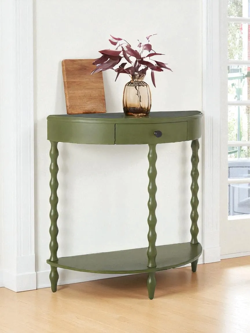 The wooden tone console table for entryway and living room crafted from wood with drawer storage for daily use