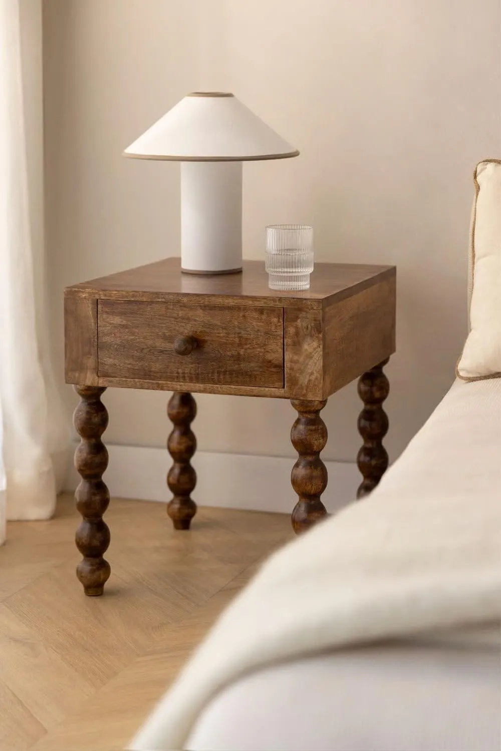 The Wooden Tone Wooden Bedside Table Foldable Living Room Use Solid Wood Space Saving Design for Daily Storage and Display