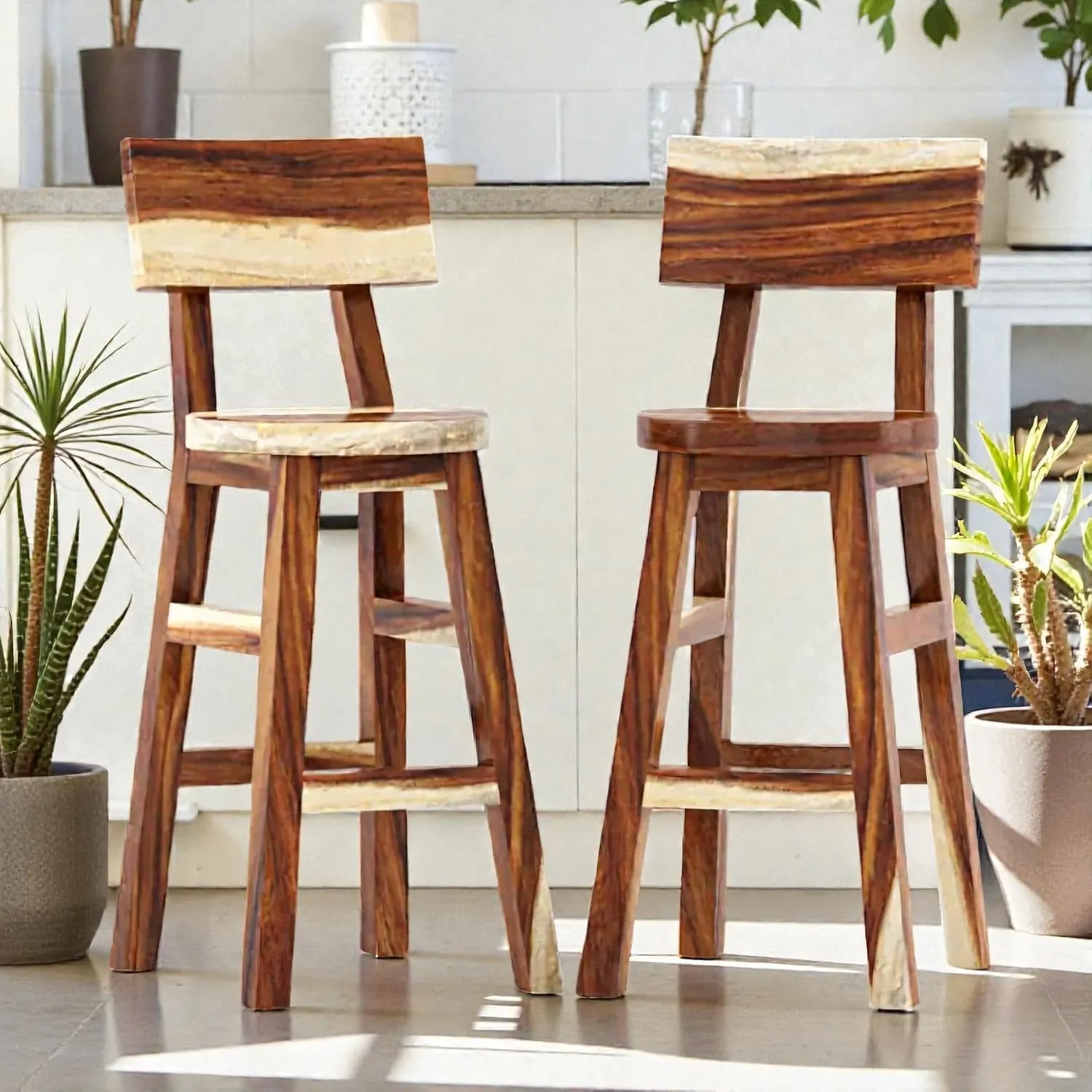 Wooden solid sheesham wood bar stool for kitchen counter seating durable wood material high stool for home furniture strong and stable design for daily use comfortable seating solution