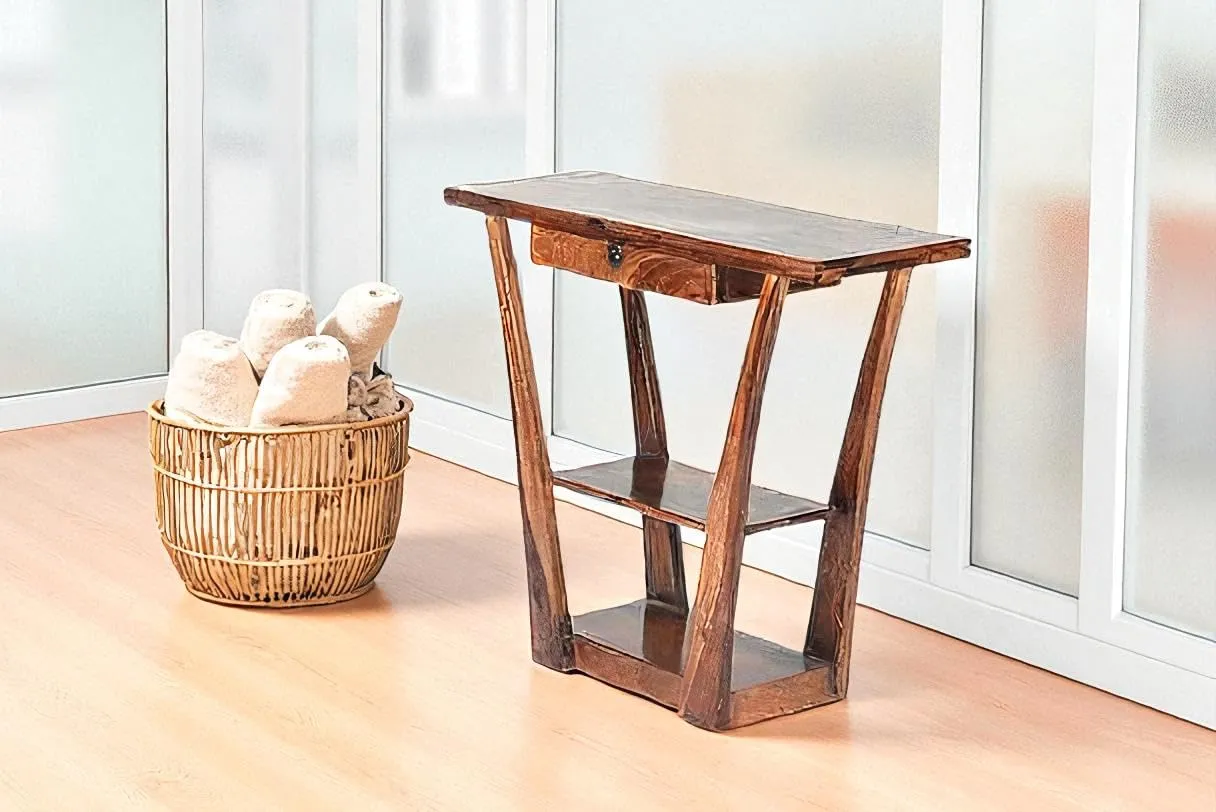 The wooden tone natural wooden console table for entryway storage made from sheesham wood
