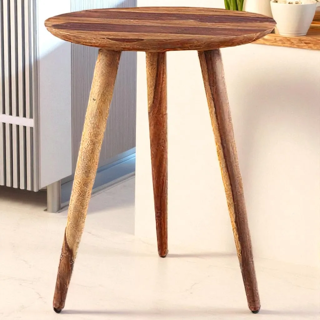 The wooden tone  Wooden Round Coffee Table Natural Solid Wood Three Leg Foldable Center Table Handmade Wooden Furniture for Living Room Bedroom Balcony Rustic Home Decor