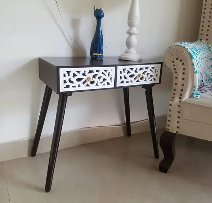 The wooden tone Wooden Brown White Rectangular Side Table Solid Wood MDF End Table Foldable Furniture with Drawer for Living Room Bedroom Sofa Side Corner Bedside Home Indoor Use