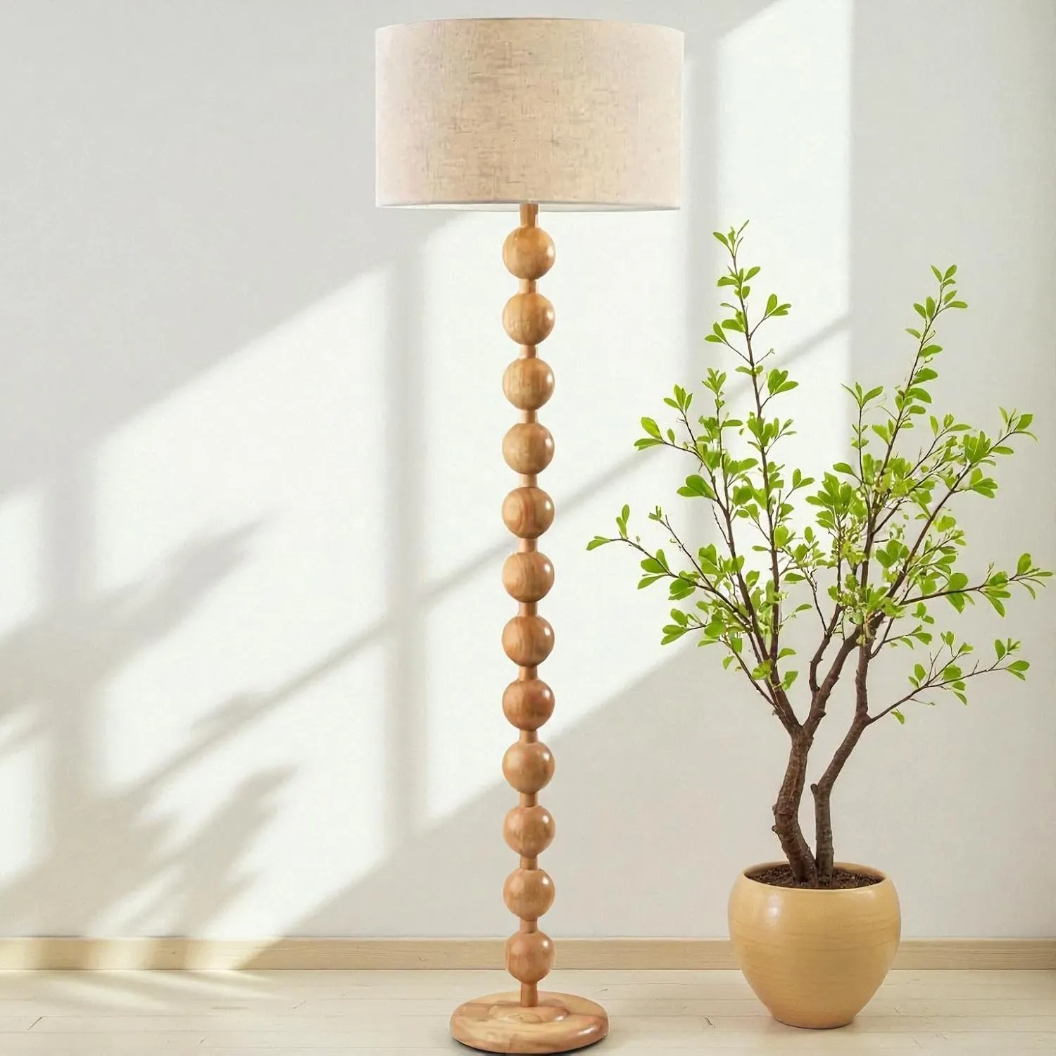 Wooden floor lamp for living room tall standing lamp natural wood material room lighting solution for home decor stable design for daily use corner lighting modern furniture lighting option