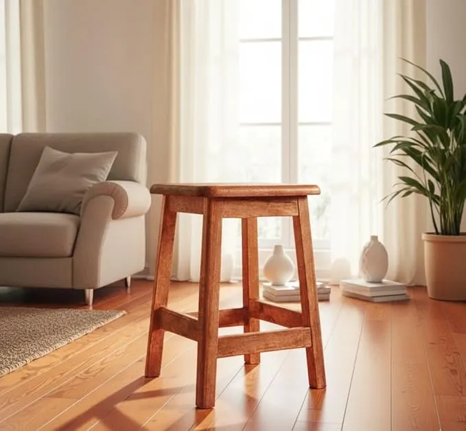The wooden tone  Modern Natural Mango Wood Stool Solid Wooden Four Leg Stool Rustic Kitchen Side Seat Living Room Accent Furniture