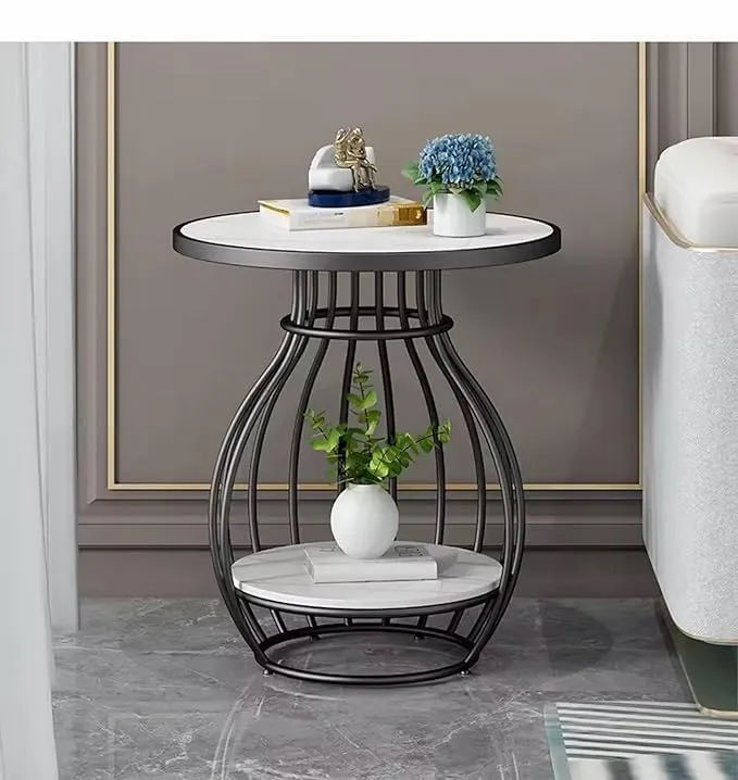 The wooden tone modern end table for living room use made from wood and iron with sturdy design