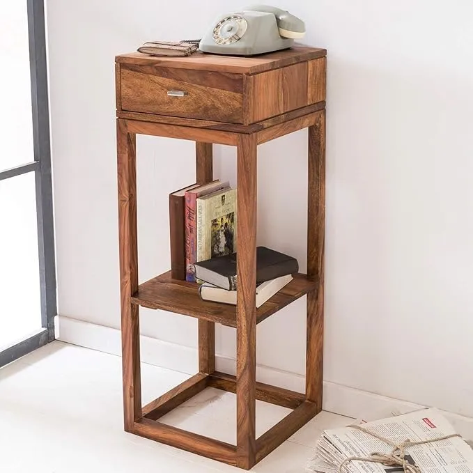 The wooden tone  Sheesham Wood Bedside Table Solid Wood Brown Nightstand with Drawer Natural Finish Bedroom Side Table Storage Furniture