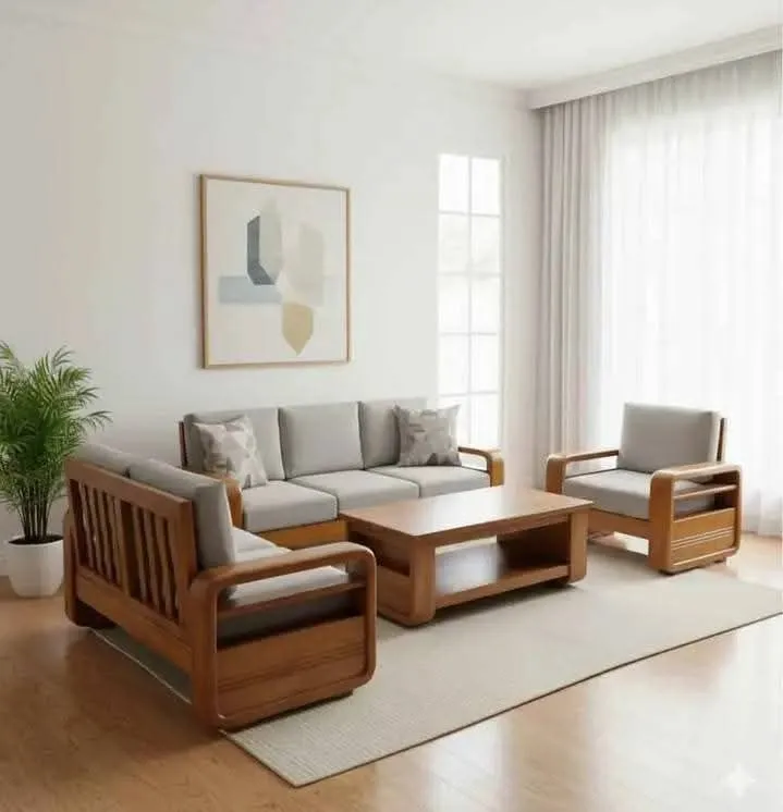 Elegant Wooden Sofa Set for Modern Living Room | Premium Comfort & Stylish Design
