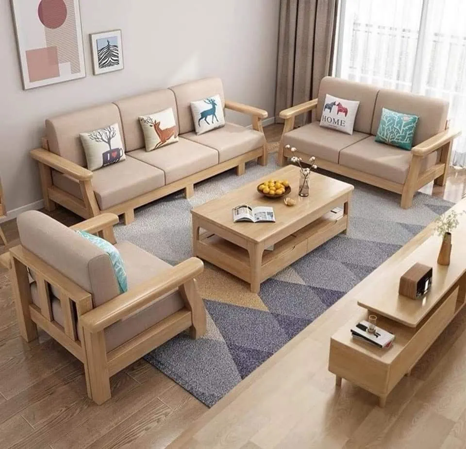 Modern Wooden Sofa Set with Center Table | Elegant Living Room Furniture Design