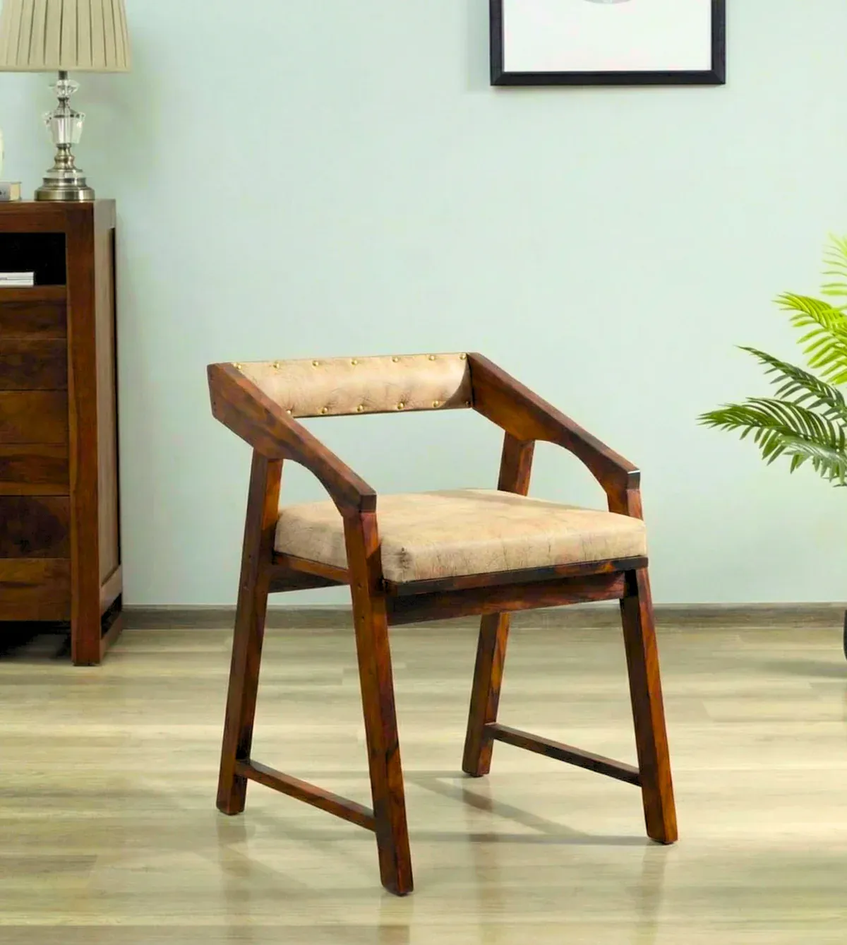 The wooden tone arm chair for living room seating made from wood with cushioned comfort
