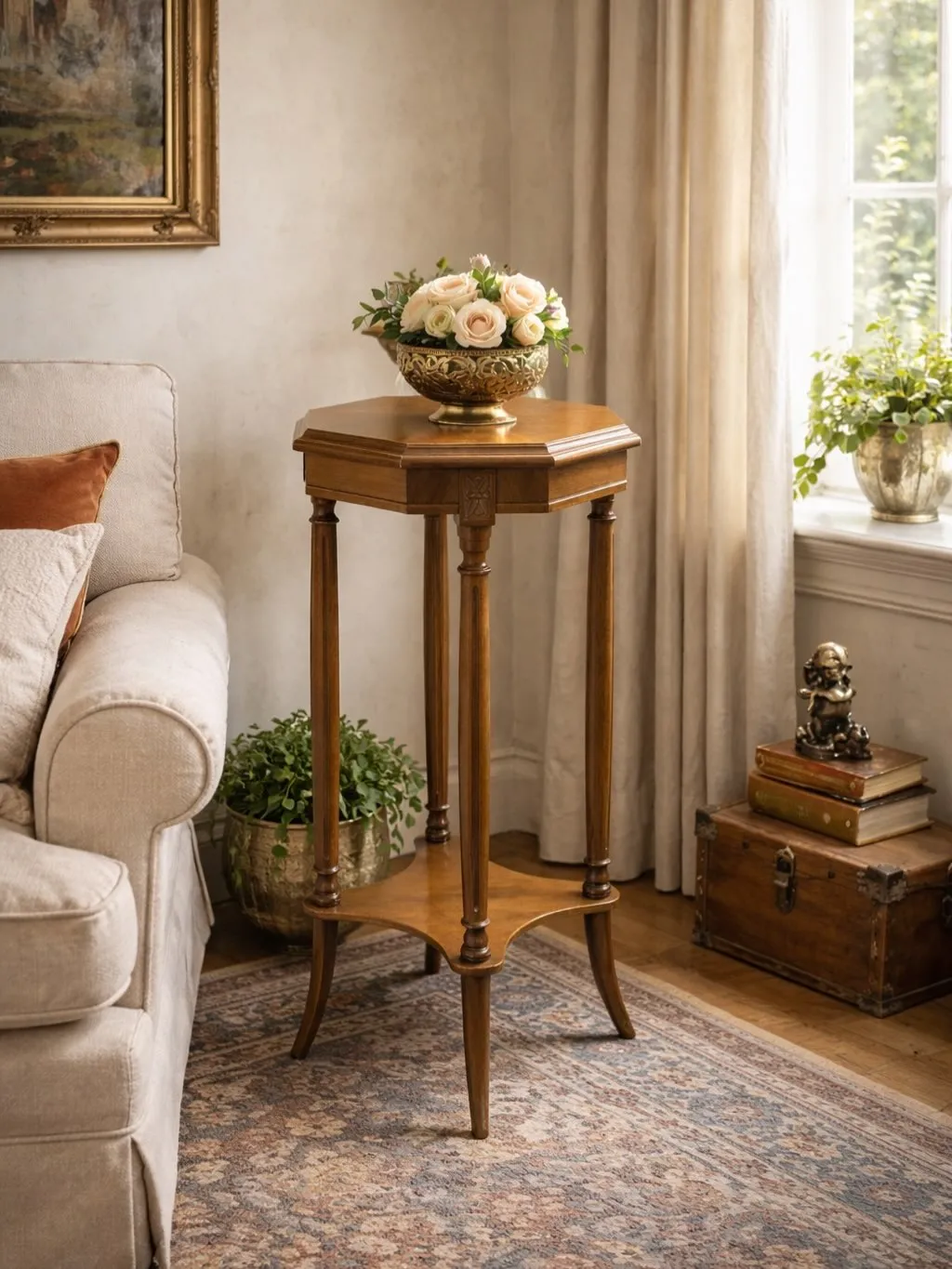 The wooden tone planter stand for plant display use made from wood with elegant design