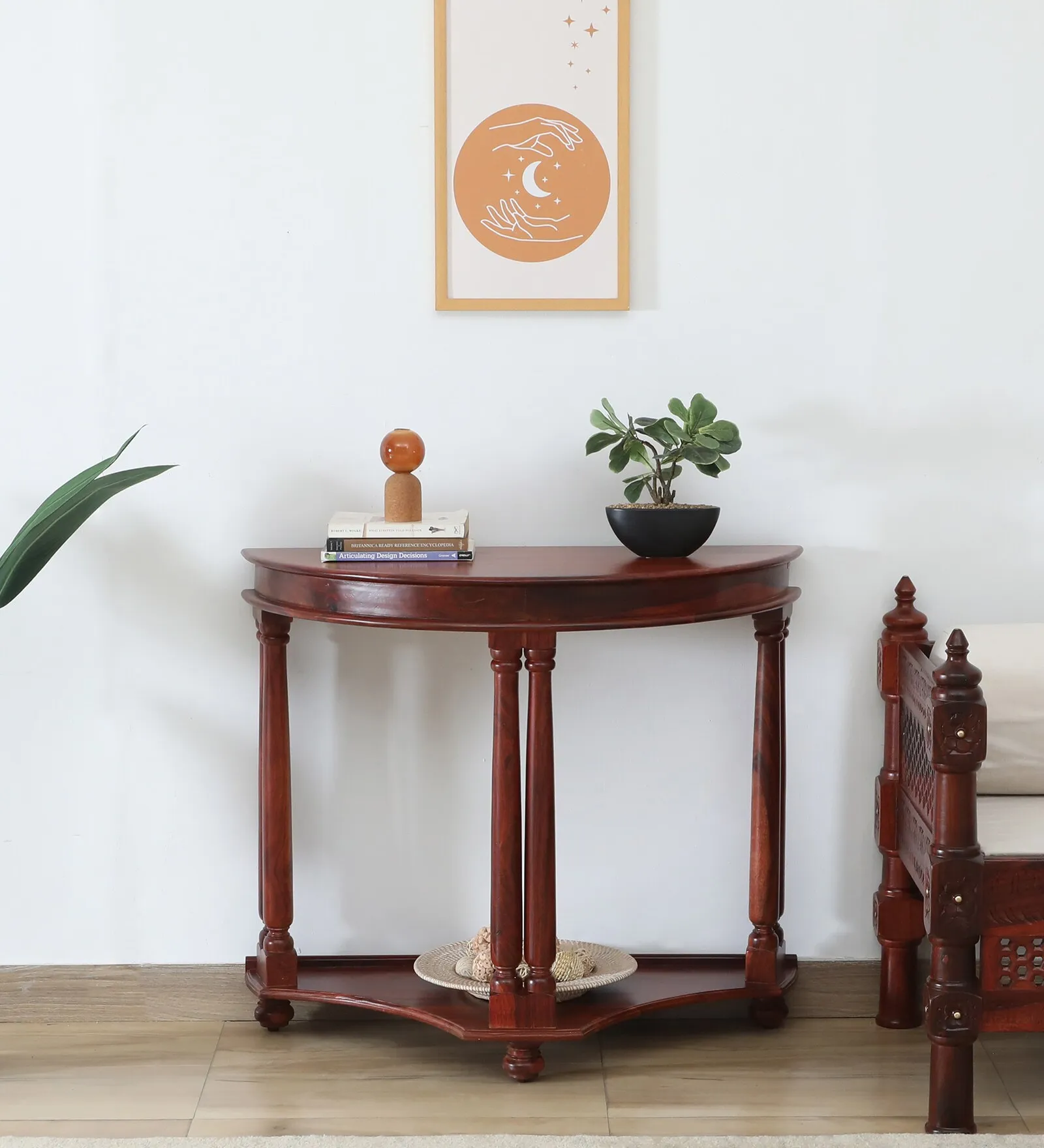 The wooden tone console table for living room display use made from wood with elegant design