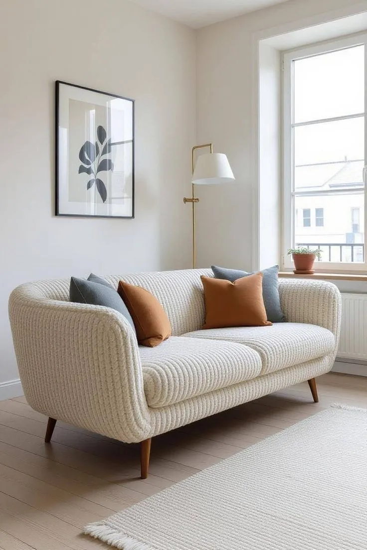 The Wooden Tone Sofa Seater for Living Room Use Made with Wood and Cushion in Cream Light Color