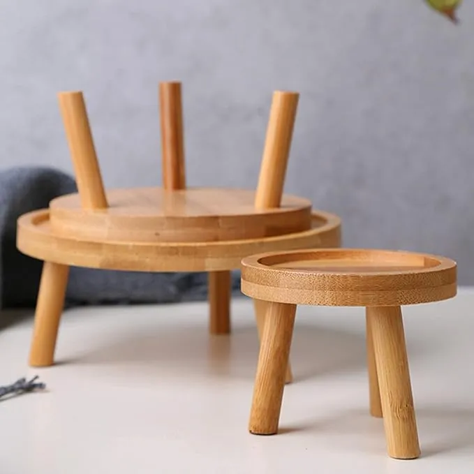 The wooden tone planter stand set of 3 for home balcony use crafted from wood in natural light foldable design