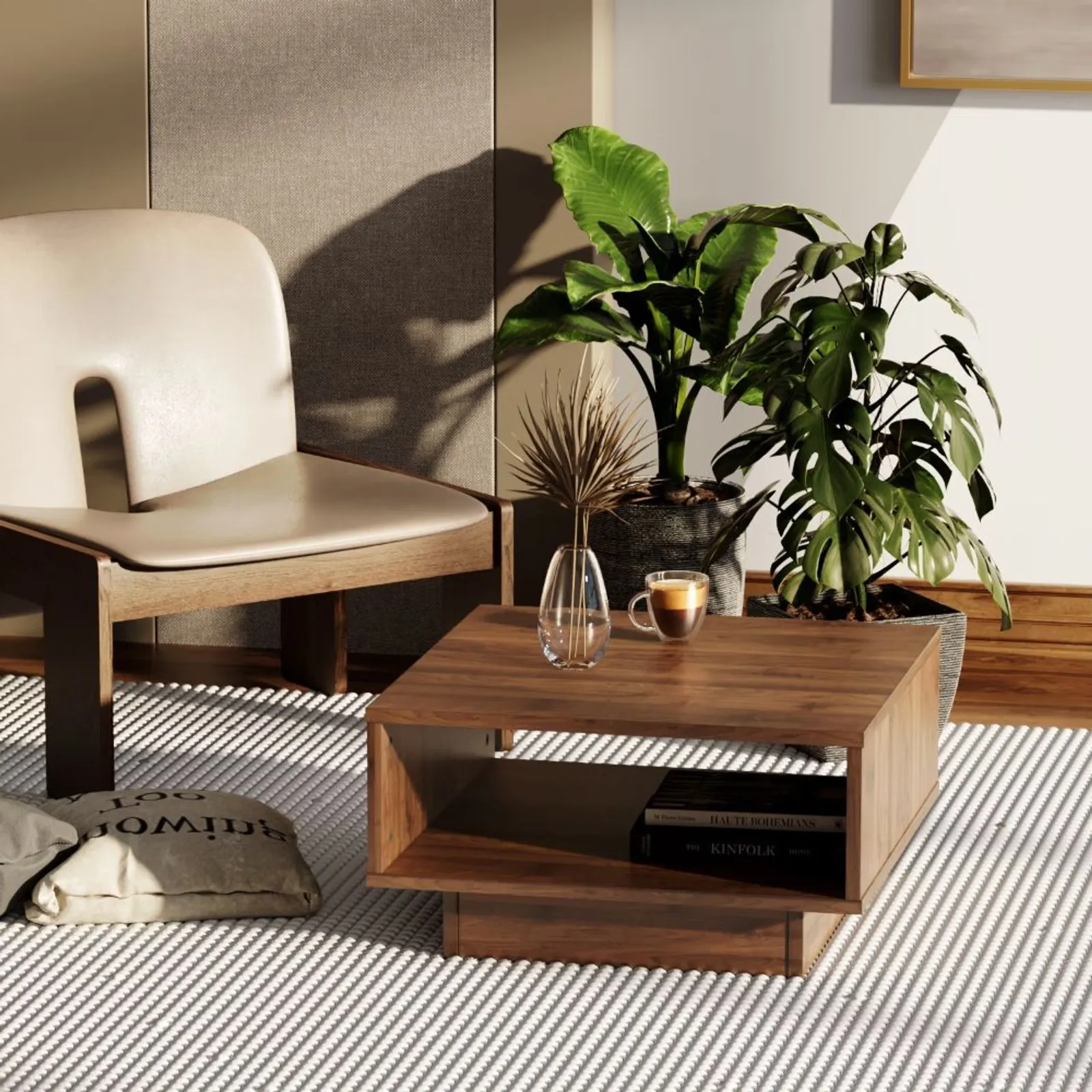 The Wooden Tone Coffee Table and Centre Table for Living Room Use Made with Solid Wood in Brown Color