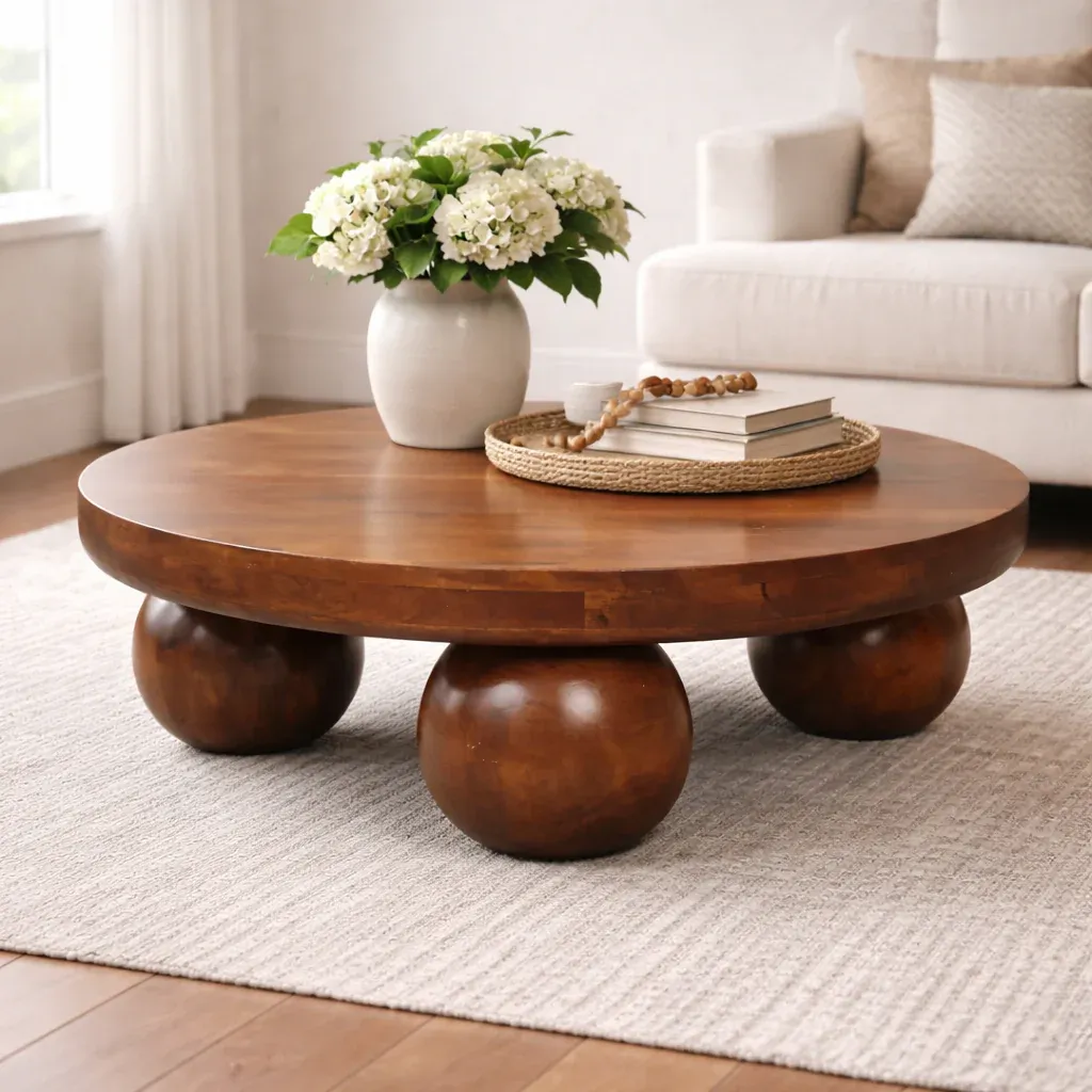 The Wooden Tone Coffee Table for Living Room Use Made with Solid Wood in Walnut Brown Color