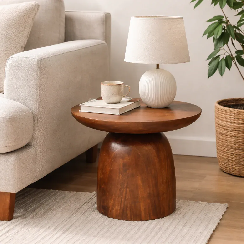 The Wooden Tone Wooden Coffee Table for Living Room Use with Walnut Brown Finish and Solid Wood Material