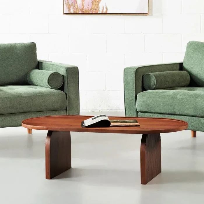 The wooden tone coffee table for living room use crafted from solid mango wood in brown finish