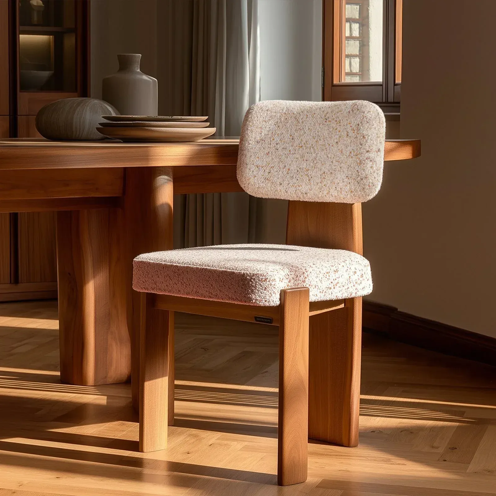 The Wooden Tone Dining Chair for comfortable seating crafted in solid wood with soft cushion for daily dining use