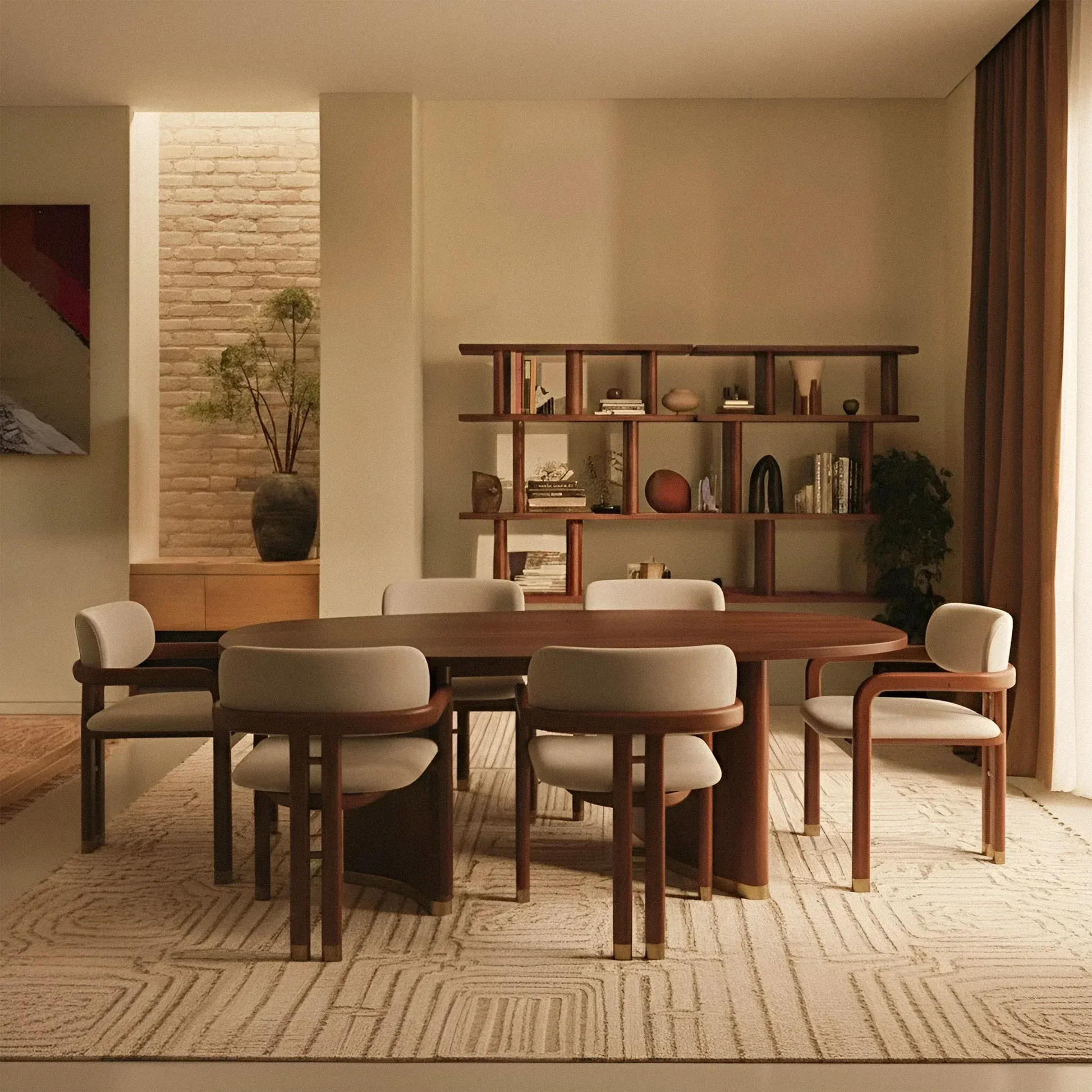 The Wooden Tone Dining Table for daily dining use crafted in acacia wood with strong structure for modern homes