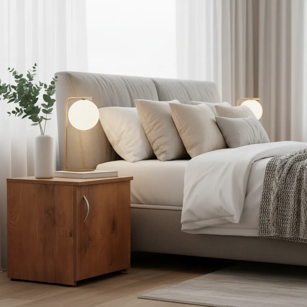 The Wooden Tone Bedside Table for bedroom storage use crafted in solid wood for daily essentials and easy access