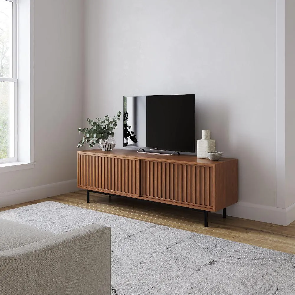 The Wooden Tone Solid Wood TV Cabinet for media storage and display crafted from durable wood material