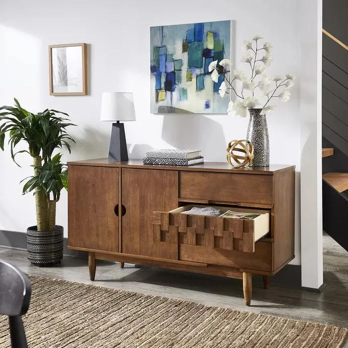 The Wooden Tone Sideboard Cabinet with drawers for storage use crafted from durable wood material