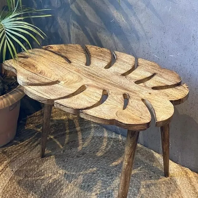 Wooden Coffee Table Foldable Leaf Shape Table for Living Room Space Saving Furniture Natural Wood Material Compact Design Easy Storage Multipurpose Use for Tea Snacks Laptop Durable Stylish Home Decor