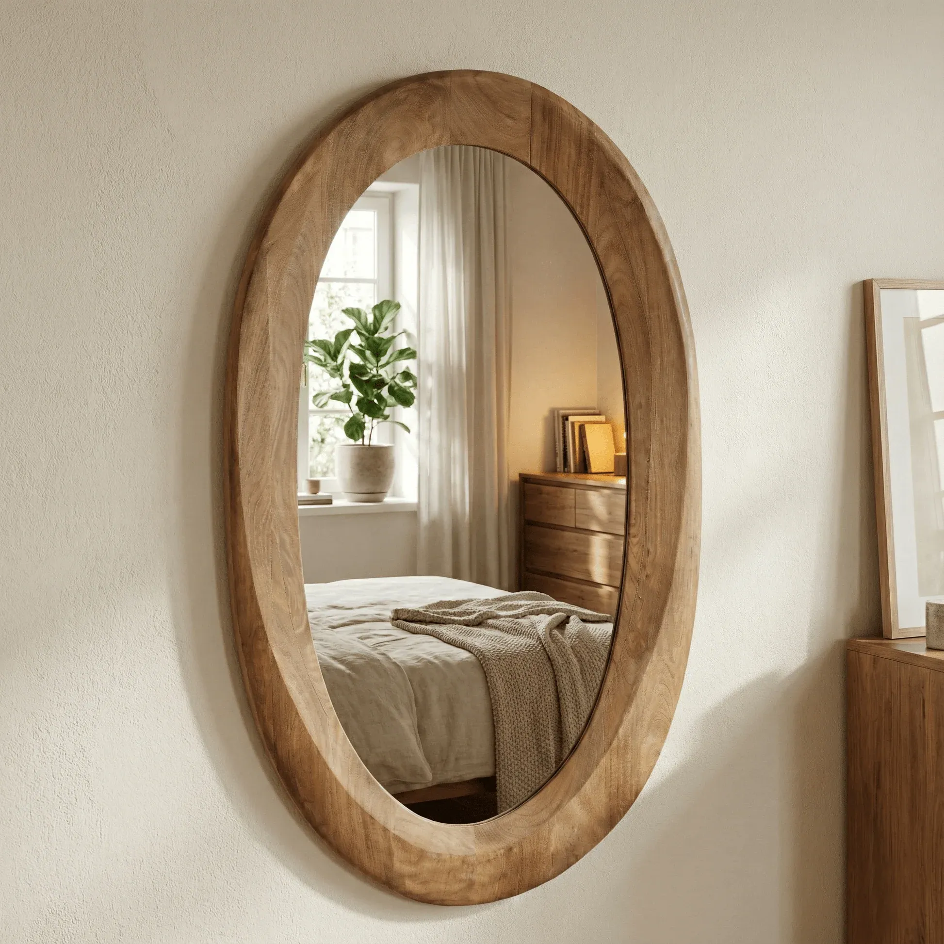 The Wooden Tone Aurelia Wooden Oval Mirror for wall decor and daily use crafted from durable wood material