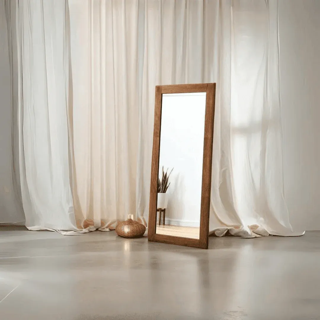 The Wooden Tone Full Length Rectangular Floor Mirror for dressing use crafted from durable wood material