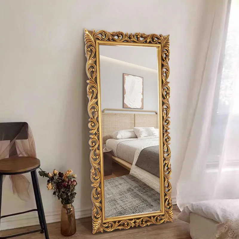 The Wooden Tone Gold Vintage Floor Mirror for dressing and decor use crafted from durable wood material