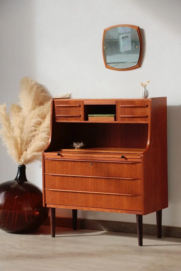 The Wooden Tone Teak Secretary Desk for writing and storage use crafted from durable teak wood material