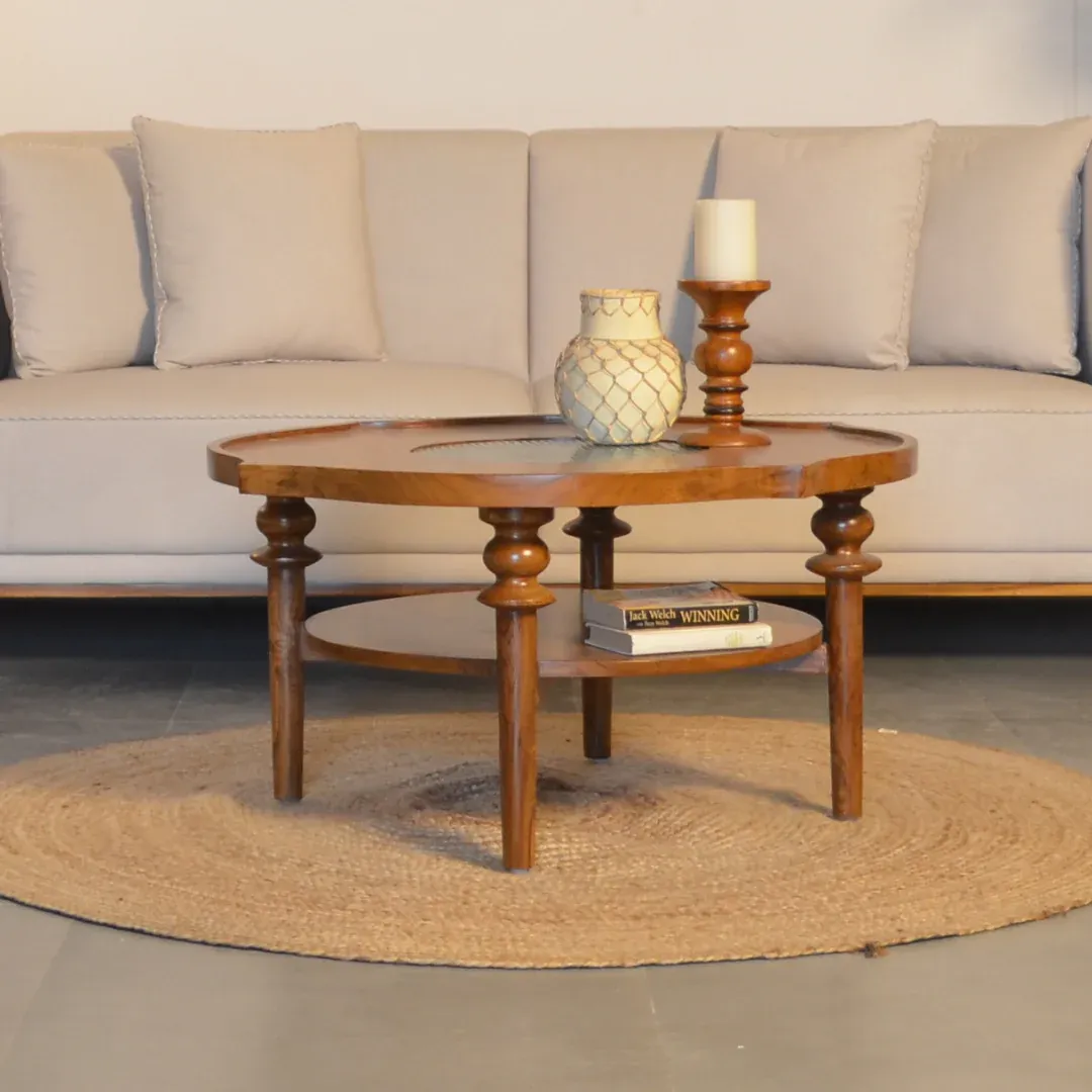 The Wooden Tone Coffee Table for Living Room Use Crafted from Durable Wood in Light Brown Finish