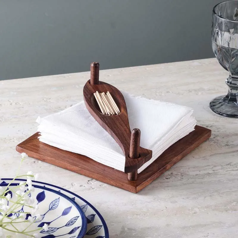 The wooden tone napkin holder for dining table use made from wood adds warmth and simple organization to your space