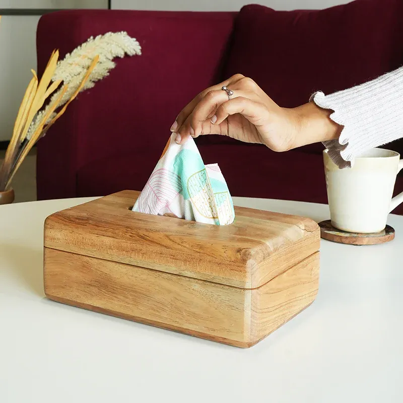 The wooden tone napkin holder for table top use made from wood brings natural organization and simple table styling