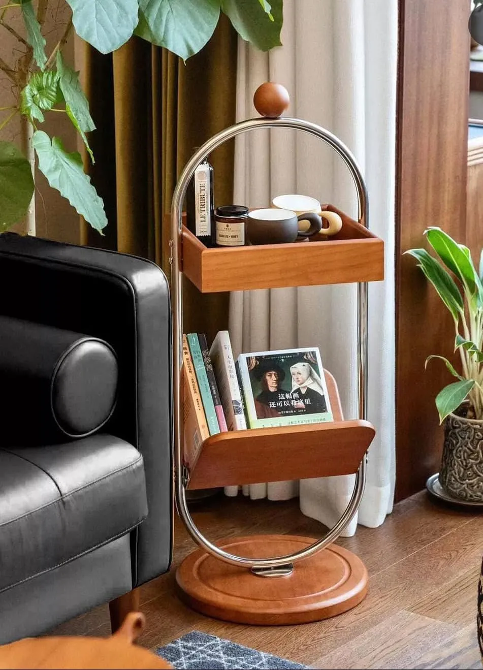 Wooden 2 Tier Side Table with Iron Frame Storage Table for Living Room Bedroom Use Natural Wood and Metal Material Durable End Table for Bedside Sofa Compact Space Saving Furniture Home