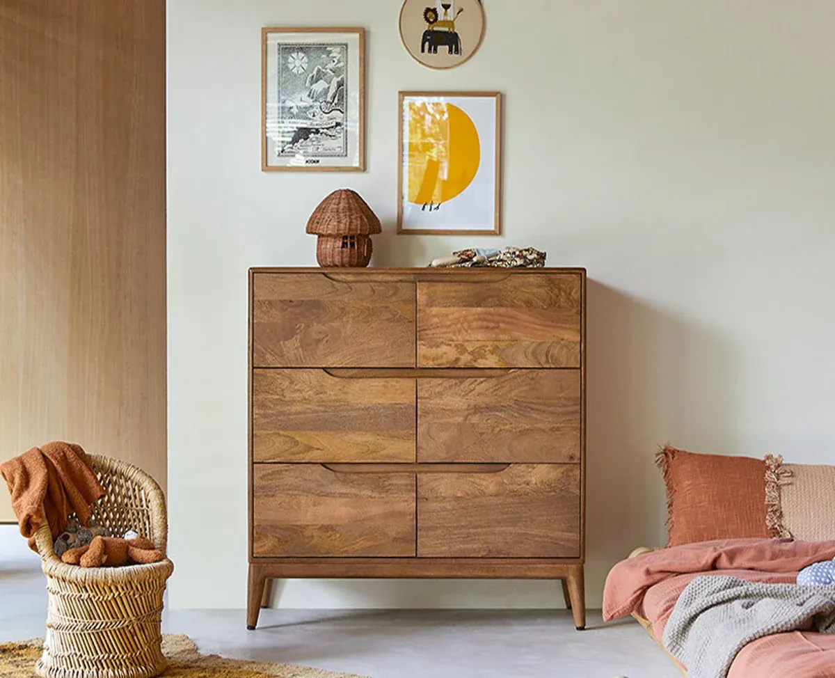 The Wooden Tone Wood Chest of Drawer Storage for Home Use Made with Wood in Natural Finish Light Color