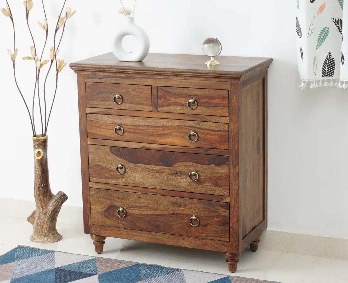 The Wooden Tone Wood Chest Of Drawer for Home Storage Use Made with Wood in Natural Finish Light Color