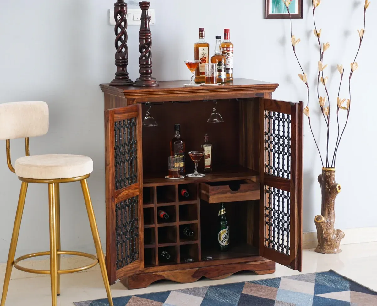 The Wooden Tone Wooden Cabinet for Storage Use Made with Wood and Iron in Walnut Light Color