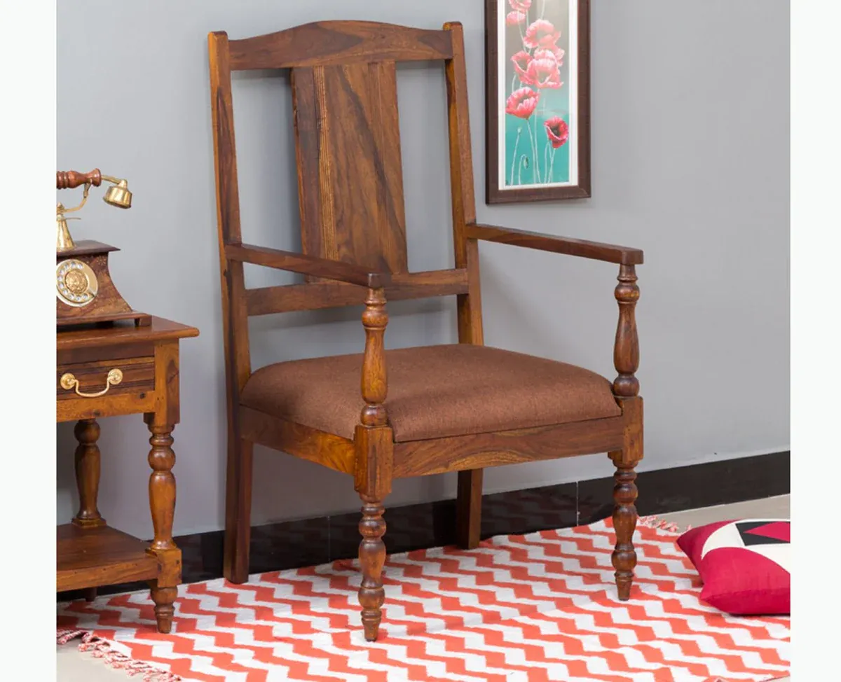 The Wooden Tone Wood Arm Chair for Seating Use Made with Wood in Brown Light Color