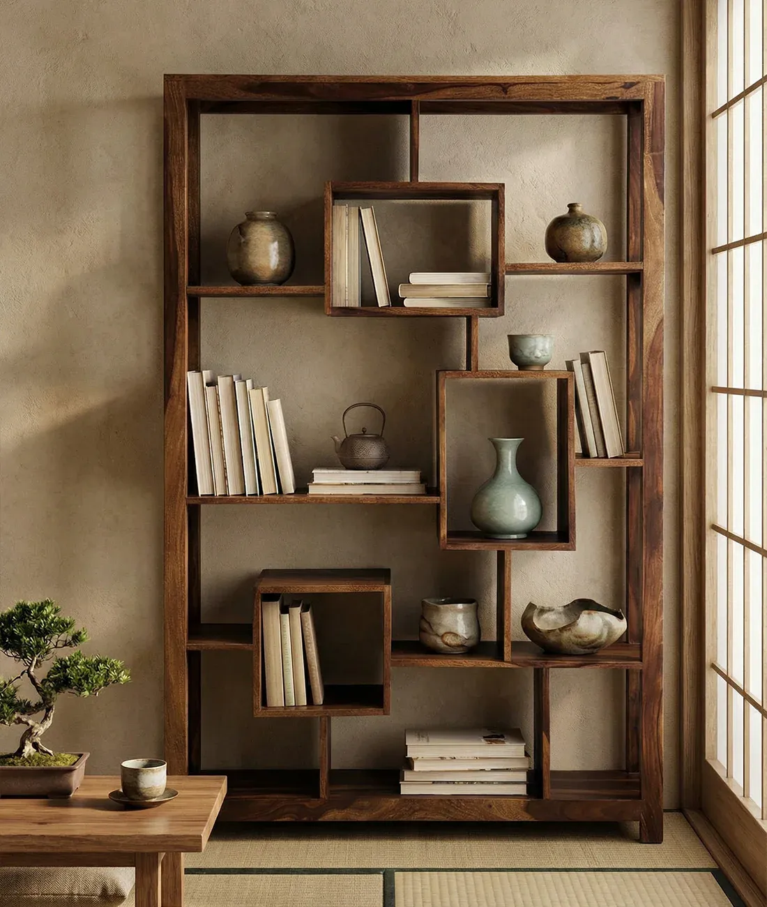 The Wooden Tone Century Solid Wood Bookshelf for Storage Use Made with Wood in Walnut Light Color