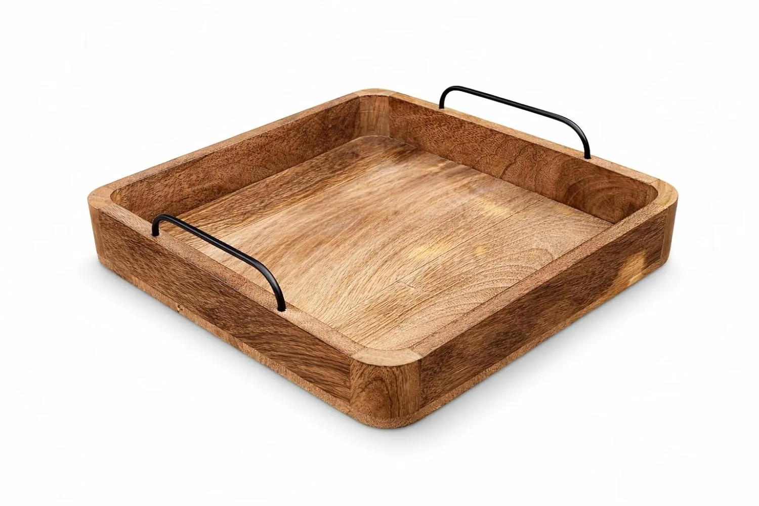 The Wooden Tone Wooden and Iron Trays for Serving Use Made with Iron and Wood in Polish Light Color