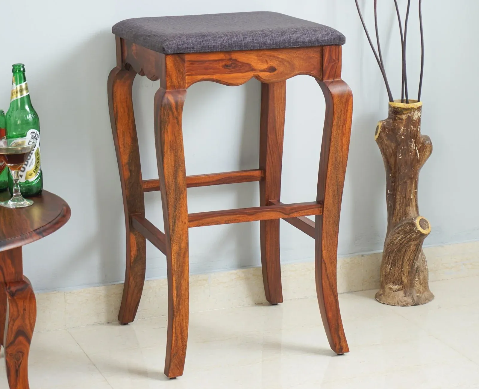 The Wooden Tone Wood Bar Stool for Seating Use Made with Cushion and Wood in Polish Light Color