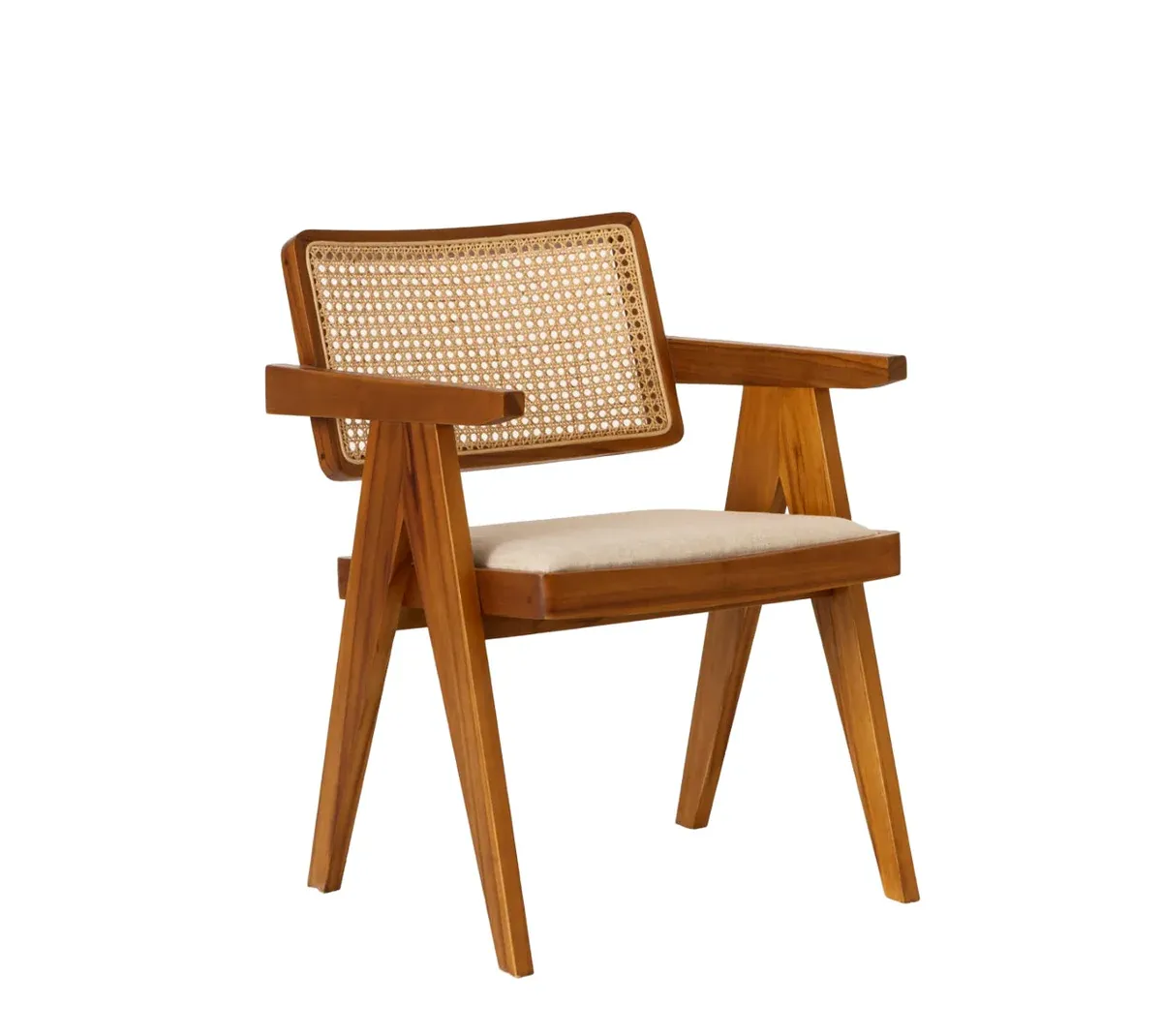 The Wooden Tone Wooden Armchairs for Seating Use Made with Wood and Cane in Brown Light Color