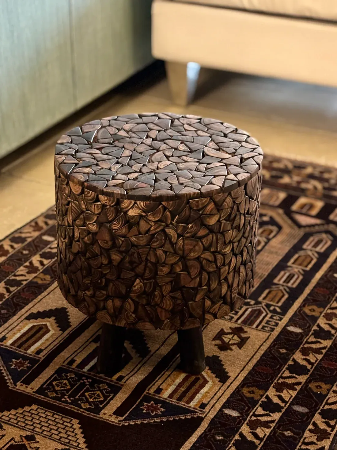 The Wooden Tone Stool for Sitting Use Made with Wood in Natural Light Color