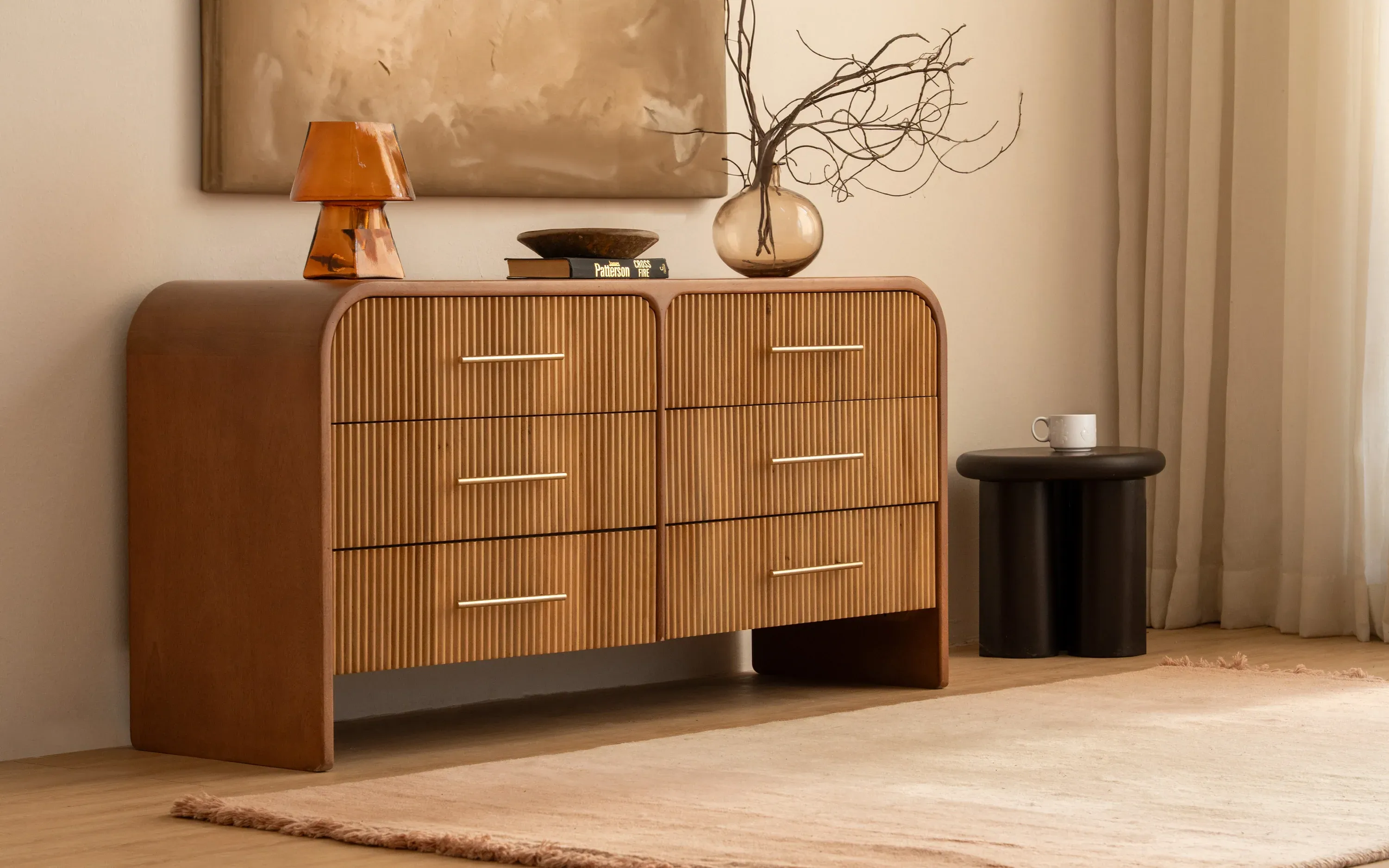 The Wooden Tone Chest of Drawers for Storage Use Made with Mango Wood in Brown Walnut Light Color