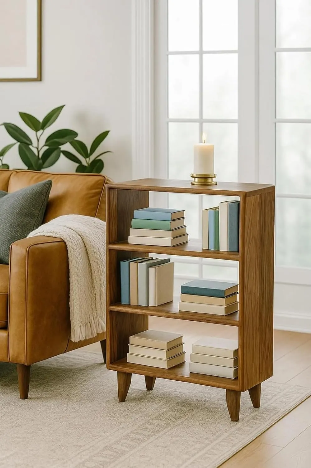 Wooden Book Cases Free Standing for Home Office Storage Use Solid Wood Book Shelf Organizer Durable Brown Storage Rack Display Unit for Living Room Study Room Library Furniture Space Saving Design