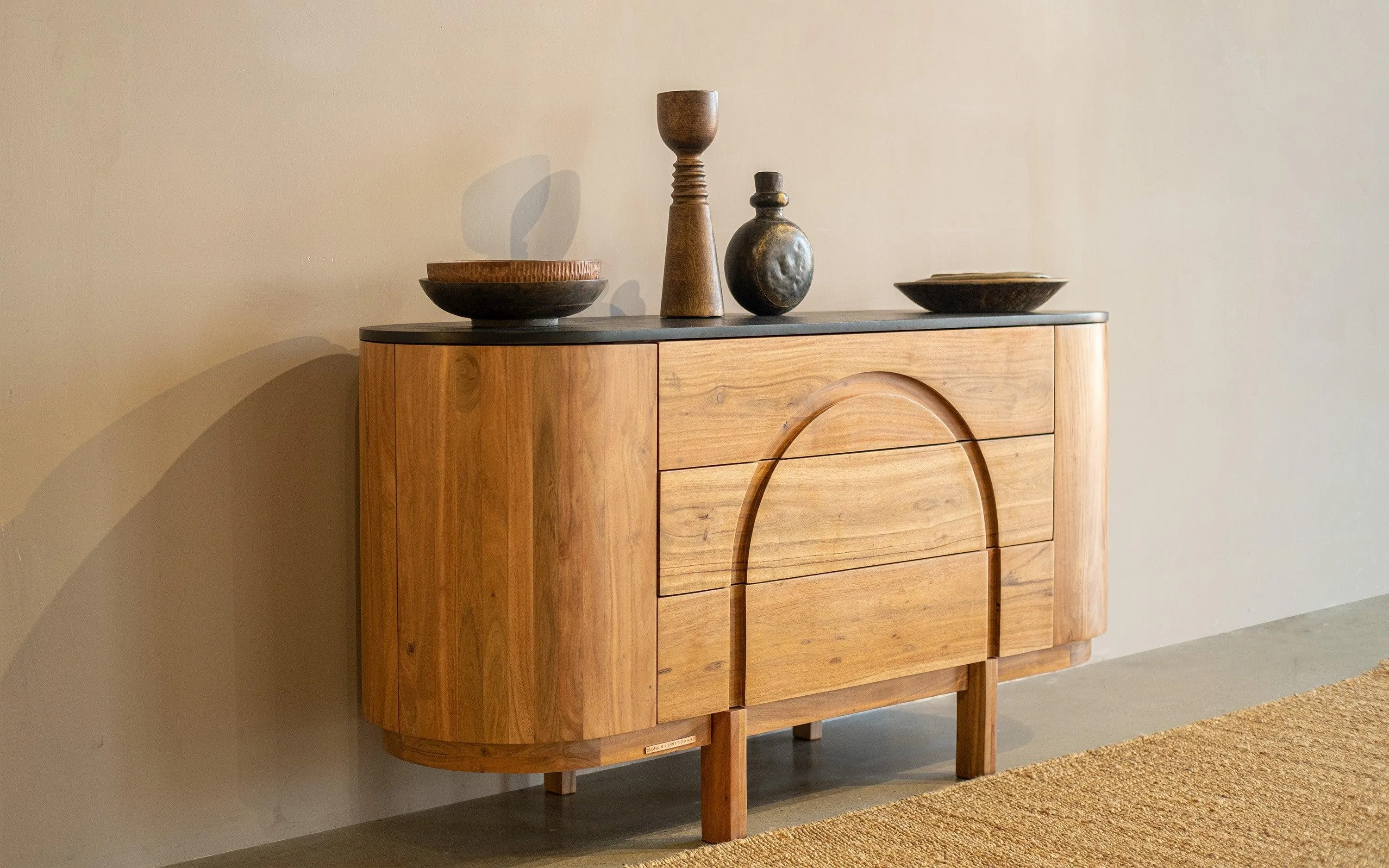The Wooden Tone Chest of 3 Drawers for Storage Use Made with Mango Wood in Brown Walnut Light Color