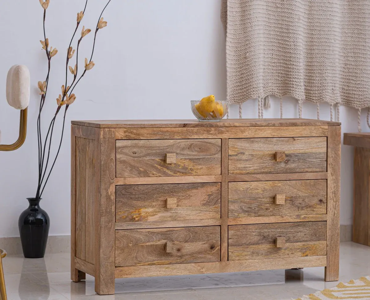 The Wooden Tone Wood 6 Drawer Chest of Drawer Natural Wood Storage Furniture for Bedroom Living Room Home Use