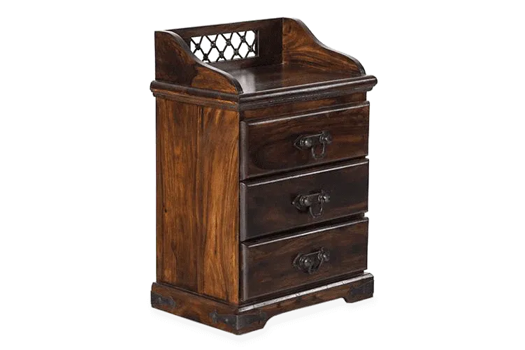 The Wooden Tone Bedside Table with 3 Drawers Wooden Walnut Furniture for Bedroom Storage Home Use